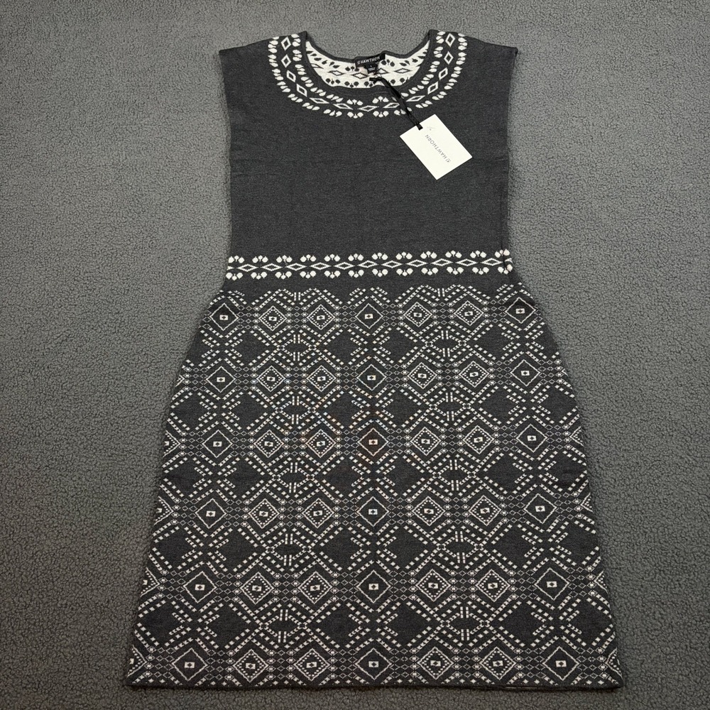 41 Hawthorn Sweater Dress Women L Gray H8HKS136 Sleeveless Geometric Knit Nordic